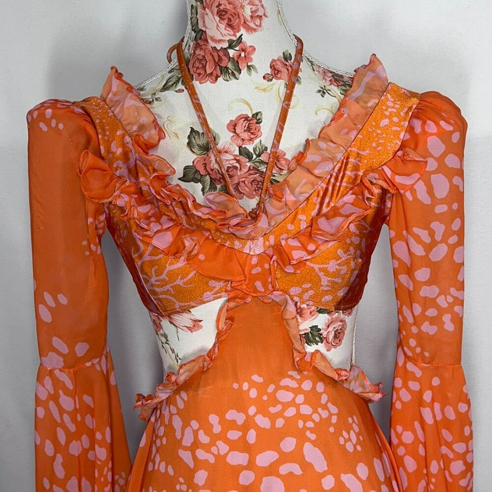 PatBo Coral Print Dress Size XSmall Made in Brazil S Hook Zipper Tie Neck Halter